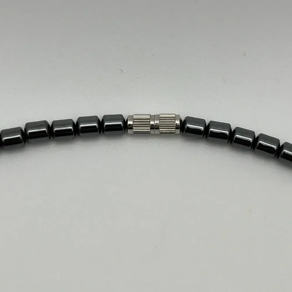 Beaded Tri Circle Pendant Necklace in Metallic Black Gray 17.5
